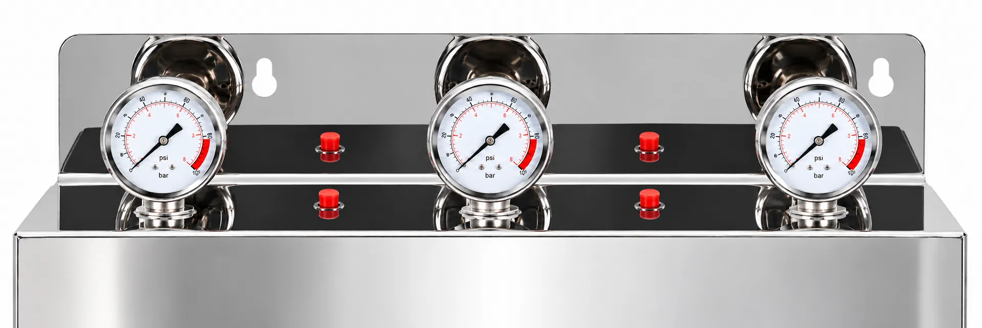 Illustration of the three stage-by-stage pressure gauges on a Purenest Australia system